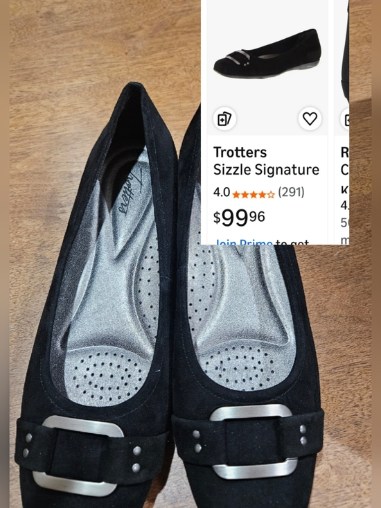 Trotters Shoes - Trotters Black Suede Ballet Flats with Silver Buckle